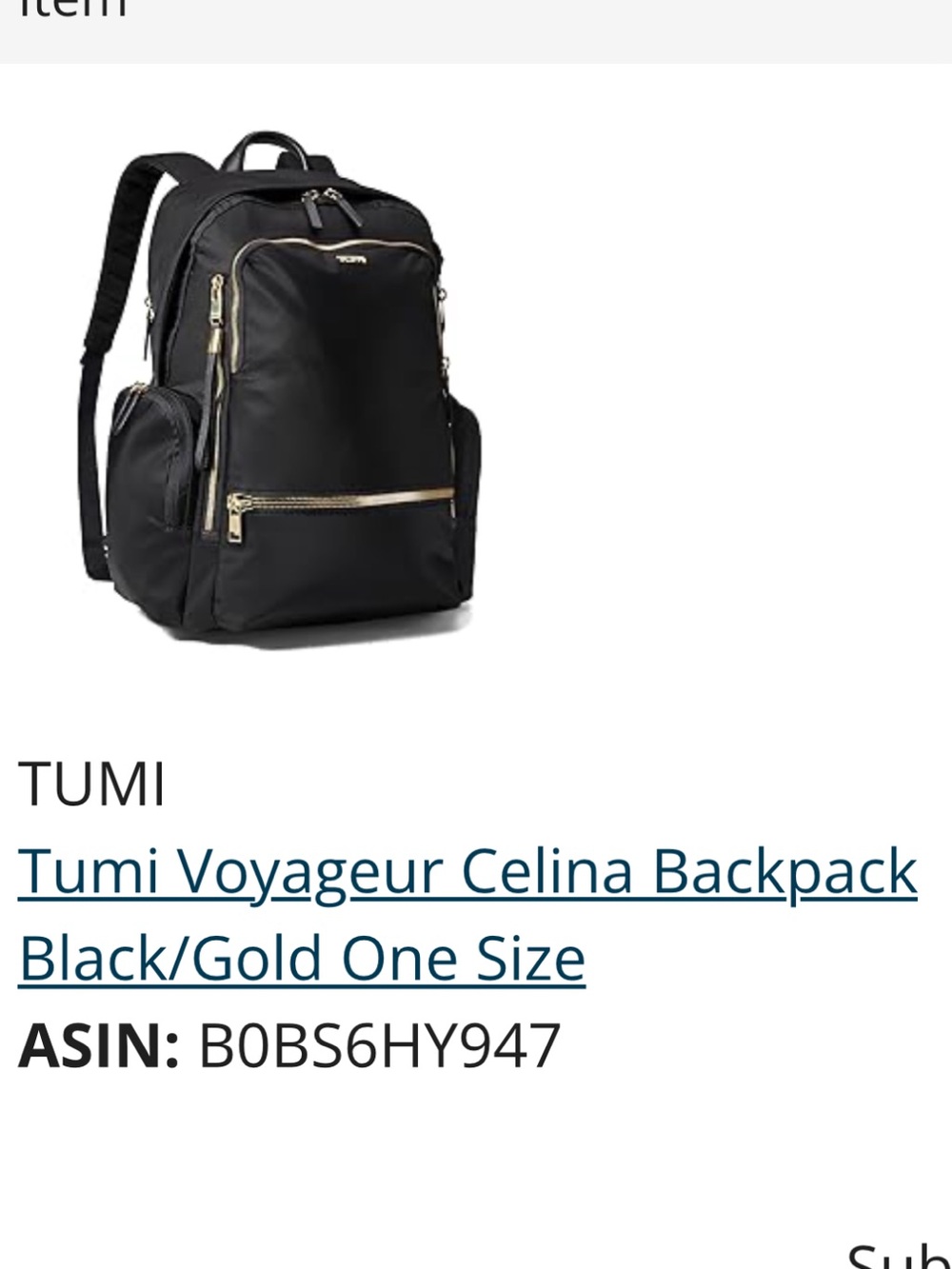 TUMI Black Nylon Voyageur Celina Backpack with Gold Hardware good condition - Picture 5 of 5